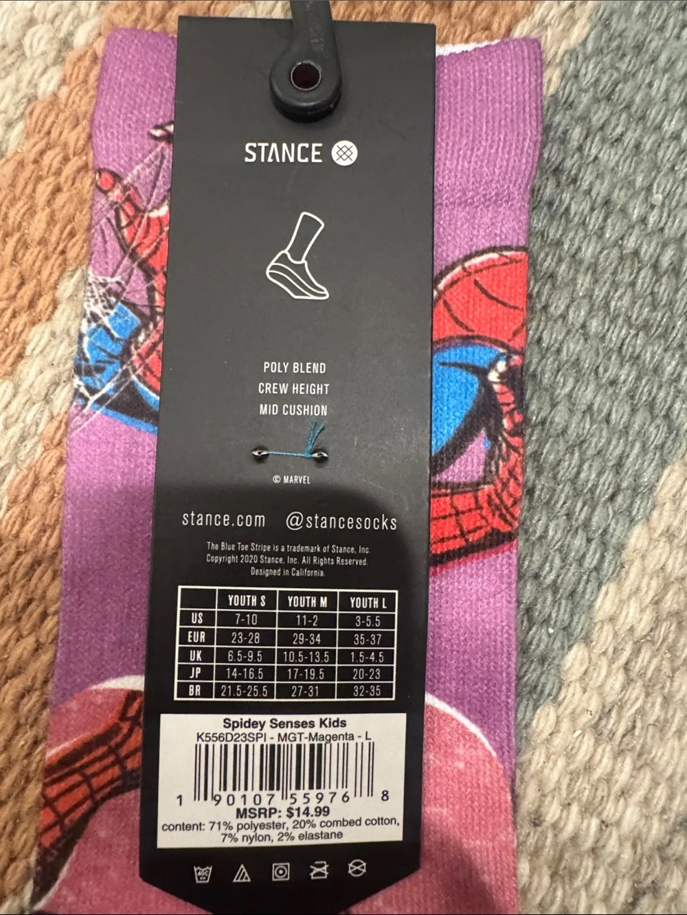 Stance Marvel Spider-Man Purple Red Blue Casual Socks Kids - Picture 3 of 7